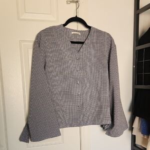 Pazzo Black & White Bell Sleeve Bow Tie Oversized Blouse Small